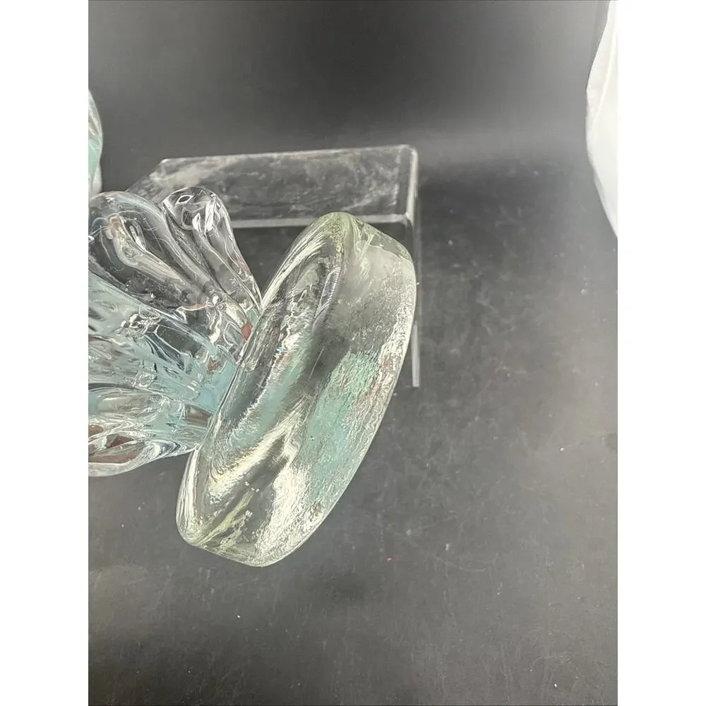 Vintage Murano Style Art Glass Double Angelfish on Wave Sculpture Blue Clear
